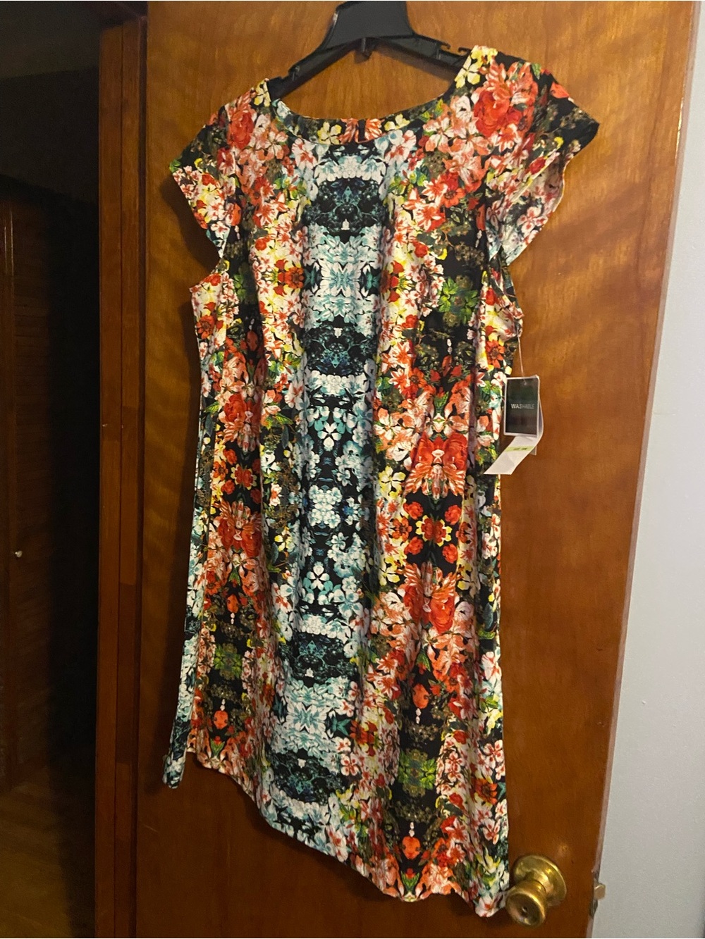 Floral Midi Dress with Red and Black Print